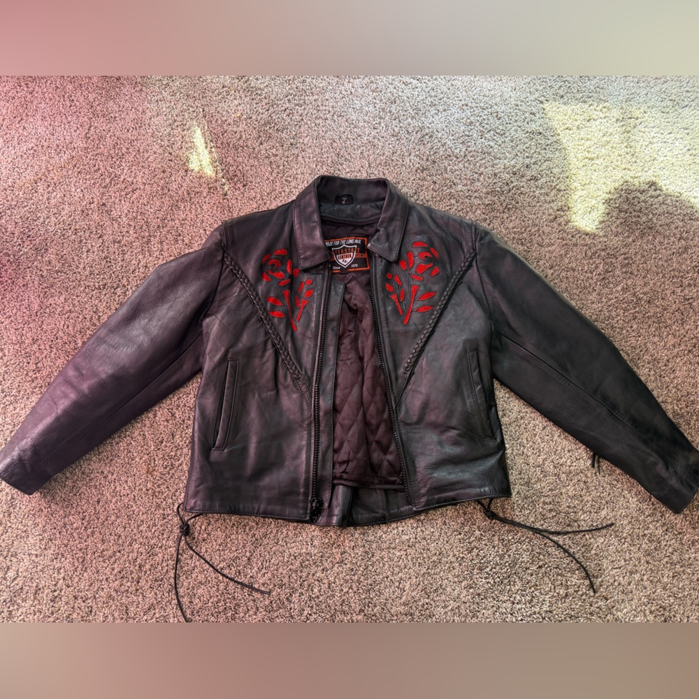 Embroidered Black Leather Jacket - Picture 1 of 10